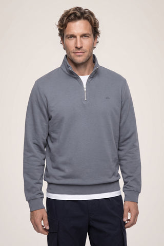 Orta Antrasit Fermuarlı Yarım Balıkçı Yaka Regular Fit Pamuklu Basic Sweatshirt