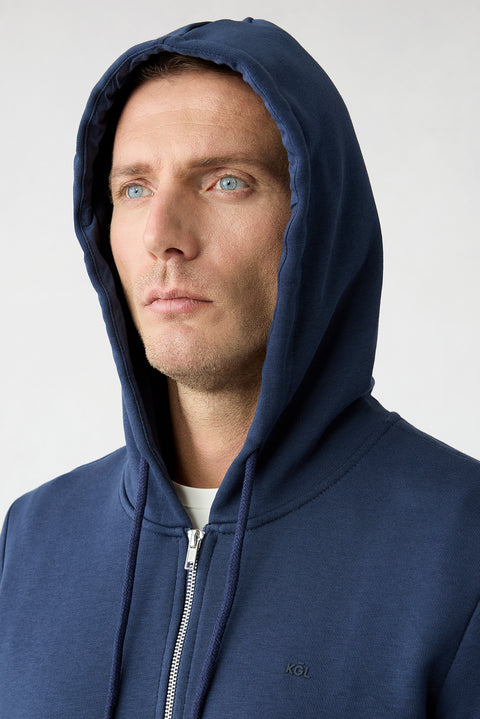 Dark Navy Hooded Zip-Up Regular Fit Sweatshirt