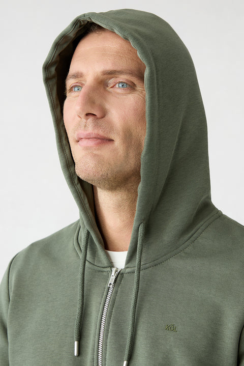 Medium Khaki Hooded Zippered Regular Fit Sweatshirt