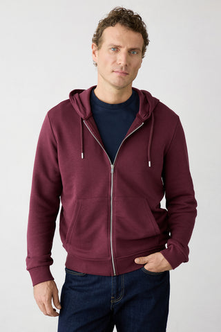 Koyu Bordo Kapüşonlu Fermuarlı Regular Fit Sweatshirt