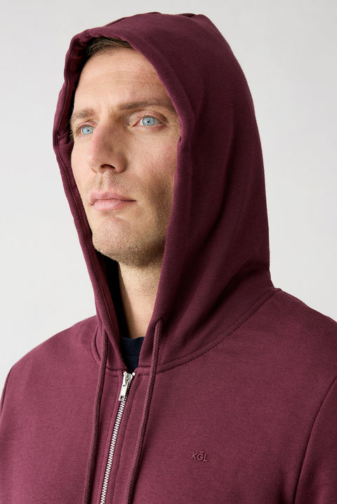 Dark Burgundy Hooded Zip-Through Regular Fit Sweatshirt