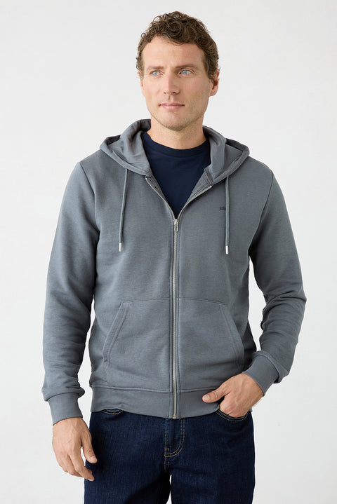 Medium Anthracite Hooded Zippered Regular Fit Sweatshirt