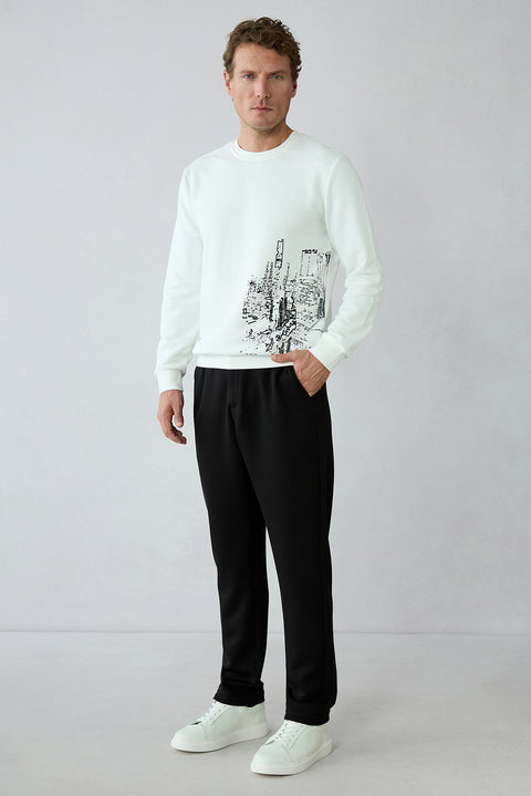 Black Regular Fit Lycra Plain Drawstring Elasticated Waist Sweatpants