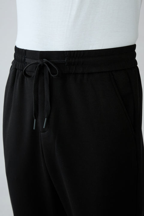 Black Regular Fit Lycra Plain Drawstring Elasticated Waist Sweatpants