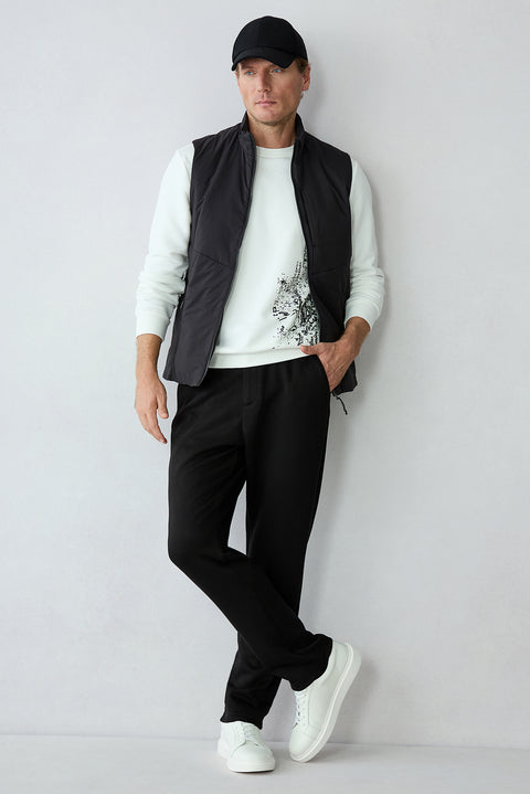 Black Regular Fit Lycra Plain Drawstring Elasticated Waist Sweatpants