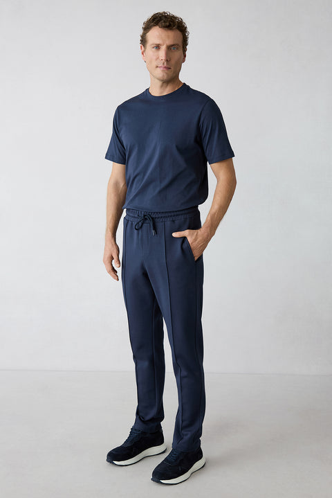 Koyu Lacivert Beli Lastikli İpli Pamuklu Cepli Sweatpant / Eşofman Altı