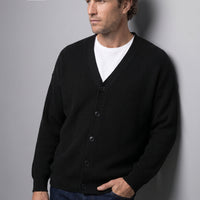 Black Regular Fit V-Neck Milano Knit Cardigan