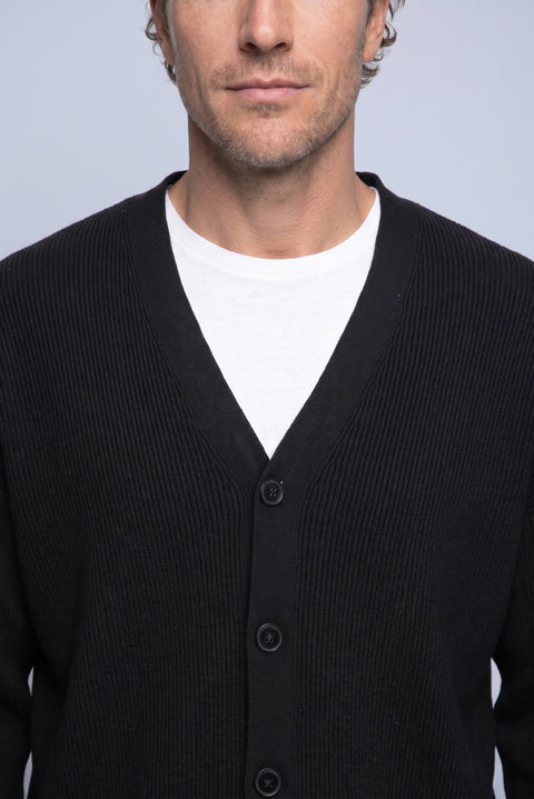 Black Regular Fit V-Neck Milano Knit Cardigan