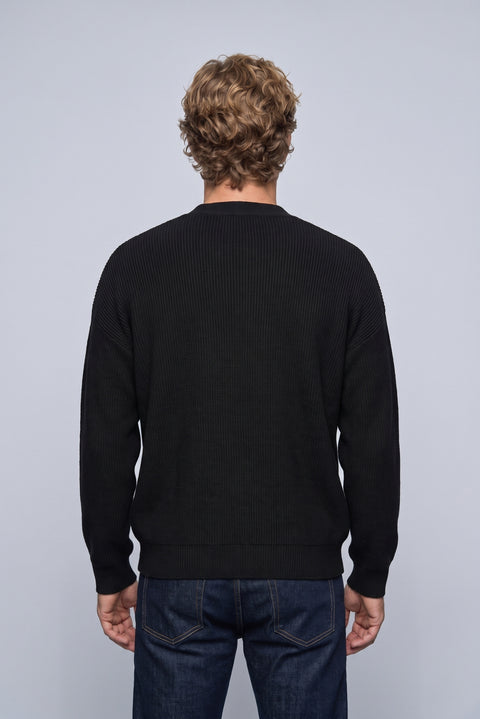 Black Regular Fit V-Neck Milano Knit Cardigan