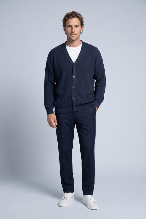 Dark Navy Regular Fit V-Neck Purl Knit Cardigan