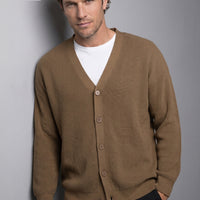 Medium Brown Regular Fit V-Neck Selanik Knit Cardigan