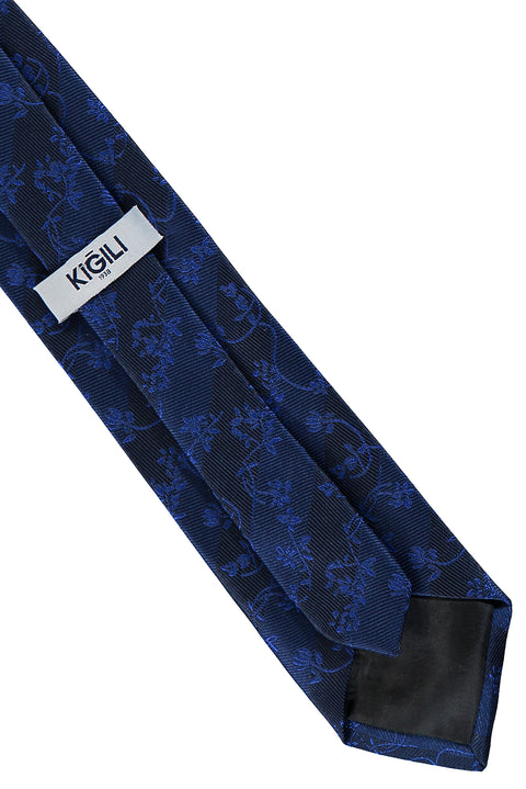Mid Navy Floral Pattern Tie (7.5 cm)