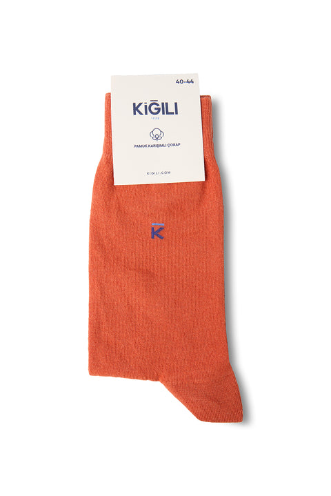 Kiremit Düz Tekli Pamuklu Çorap