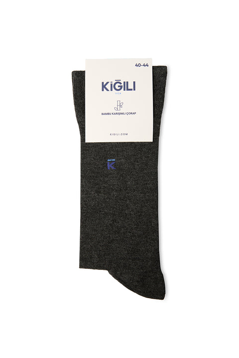 Medium Anthracite Melange Single Bamboo Blend Plain Ankle Socks