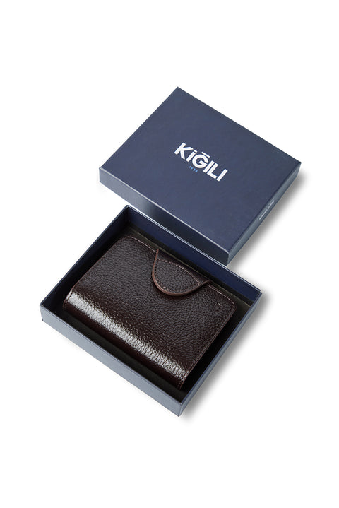 Koyu Kahve Hediye Kutulu Hakiki Deri Çıtçıtlı Kartlık Bölmeli Cüzdan