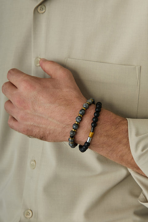 Medium Anthracite Natural Stone Bead Bracelet (21 cm)