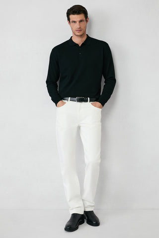 Siyah Regular Fit Düğmeli Polo Yaka Triko Kazak