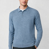 Açık Mavi Regular Fit Düğmeli Polo Yaka Triko Kazak