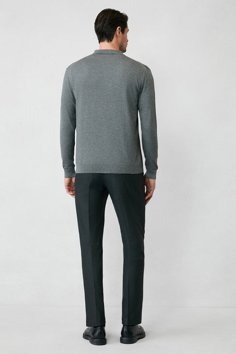 Orta Anrasit Melanj Regular Fit Düğmeli Polo Yaka Triko Kazak