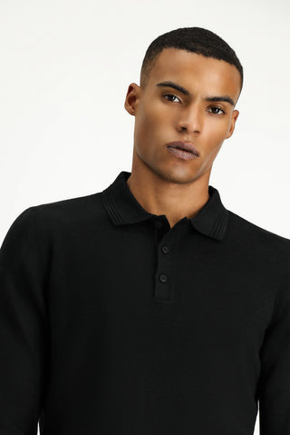 Siyah Polo Yaka Regular Fit Pamuklu Triko Kazak