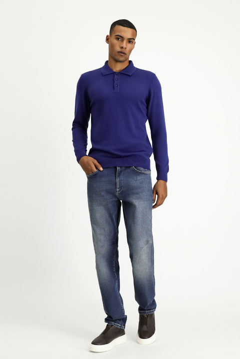 İndigo Polo Yaka Regular Fit Pamuklu Triko Kazak