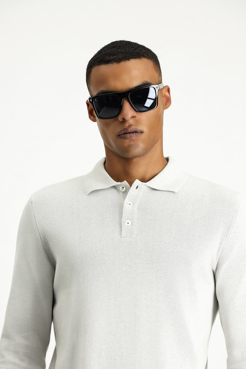 Stone Collar Regular Fit Cotton Knit Sweater