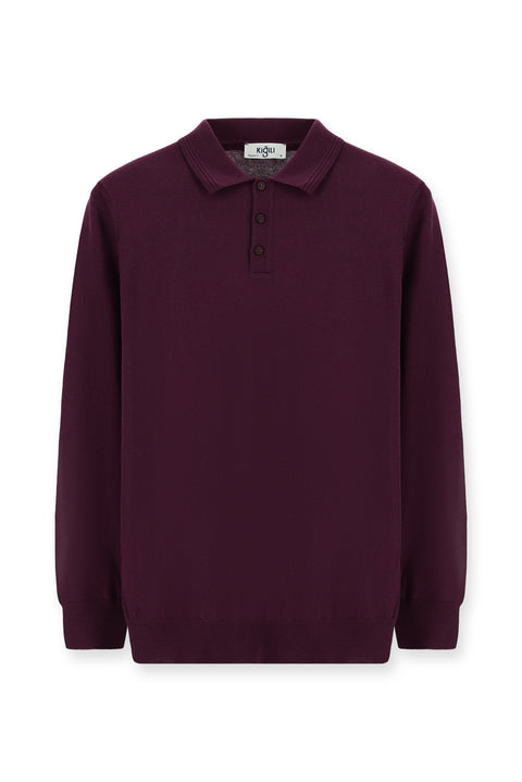 Koyu Bordo Polo Yaka Regular Fit Pamuklu Triko Kazak