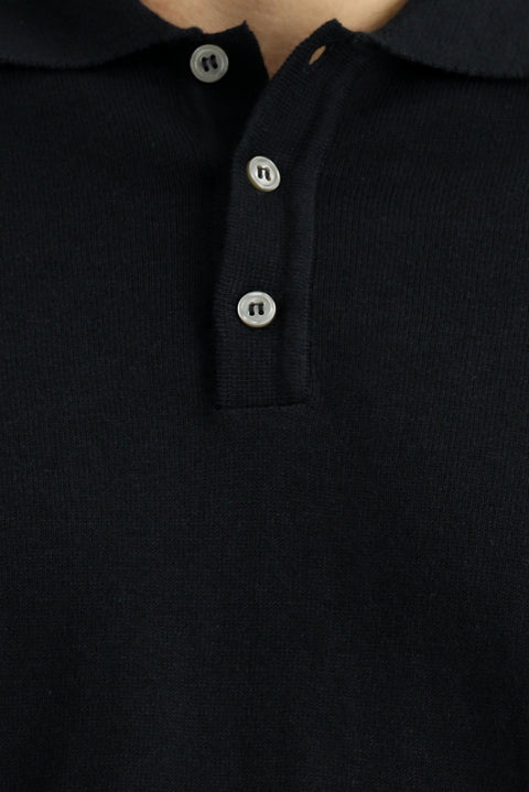 Siyah Polo Yaka Regular Fit Pamuklu Kaşmirli Triko Kazak
