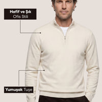 Taş Regular Fit Yarım Balıkçı Yaka Fermuarlı Triko Kazak