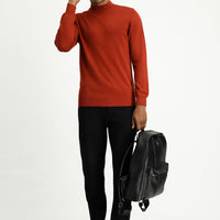 Tile-colored Half Turtleneck Regular Fit Cotton Knit Sweater