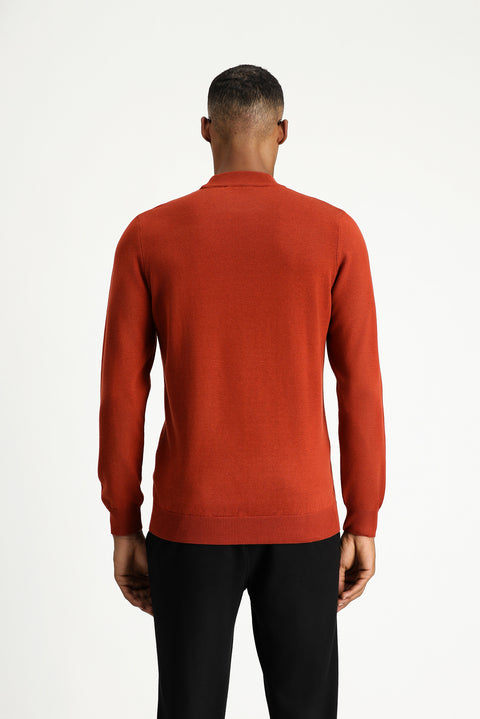 Tile-colored Half Turtleneck Regular Fit Cotton Knit Sweater