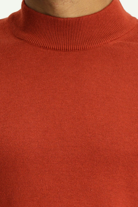 Tile-colored Half Turtleneck Regular Fit Cotton Knit Sweater