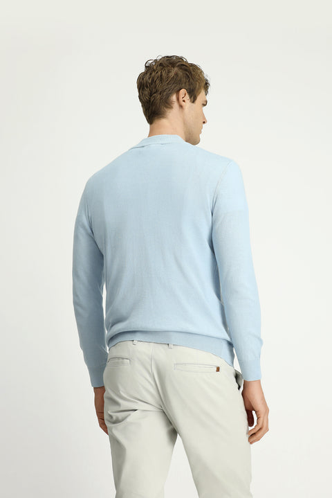 Light Blue Half Turtleneck Regular Fit Zip-Up Cashmere Knit Sweater