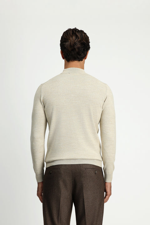Light Beige Half Turtleneck Regular Fit Wool Basic Knitted Sweater