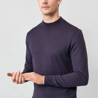 Dark Purple Semi-Turtleneck Regular Fit Wool Basic Knitted Sweater