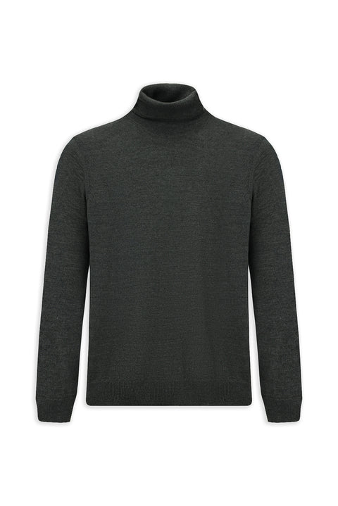 Medium Anthracite Melange Turtleneck Regular Fit Warm Wool Knit Sweater