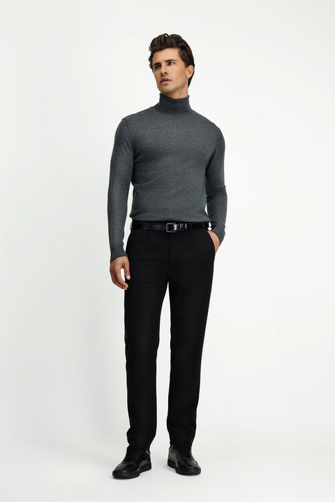 Medium Anthracite Melange Turtleneck Regular Fit Warm Wool Knit Sweater