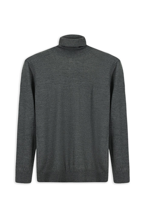 Medium Anthracite Melange Turtleneck Regular Fit Warm Wool Knit Sweater