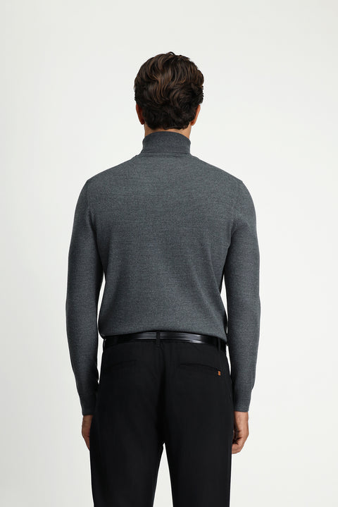 Medium Anthracite Melange Turtleneck Regular Fit Warm Wool Knit Sweater