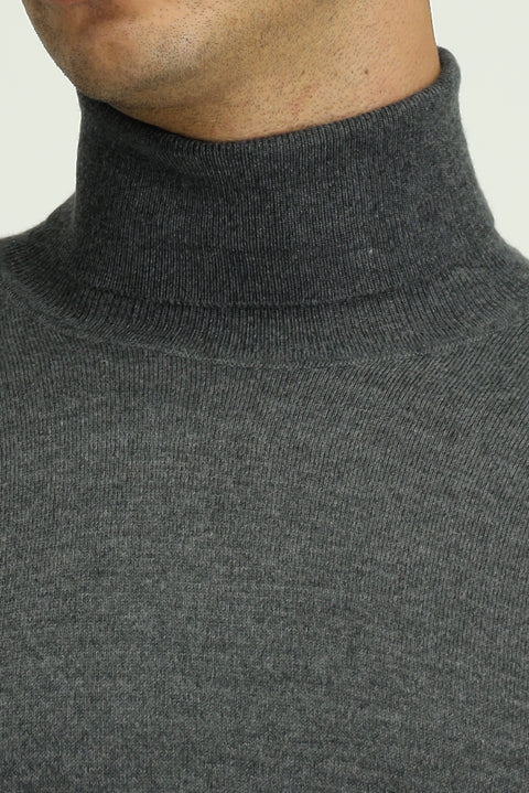 Medium Anthracite Melange Turtleneck Regular Fit Warm Wool Knit Sweater