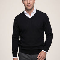 Black V-Neck Regular Fit Warm Wool Knit Sweater