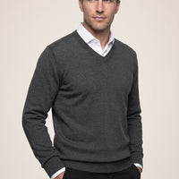 Medium Anthracite Melange V-Neck Regular Fit Warm Wool Knit Sweater