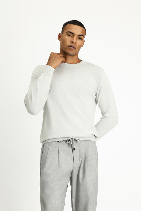 Stone Crew Neck Regular Fit Cotton Knit Sweater