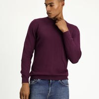 Dark Burgundy Crew Neck Regular Fit Cotton Knit Sweater
