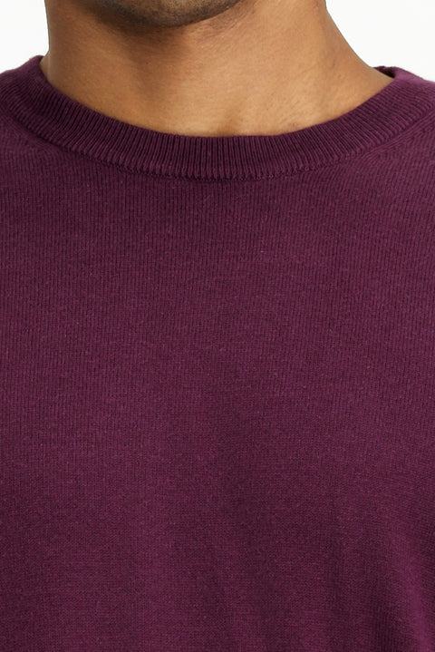 Dark Burgundy Crew Neck Regular Fit Cotton Knit Sweater