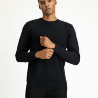 Black Crew Neck Regular Fit Cotton Cashmere Knit Sweater