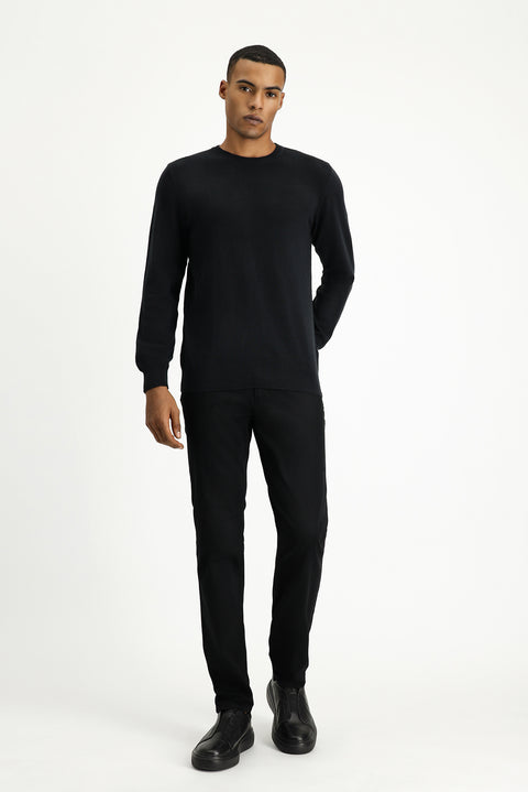 Black Crew Neck Regular Fit Cotton Cashmere Knit Sweater