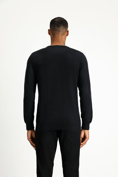 Black Crew Neck Regular Fit Cotton Cashmere Knit Sweater