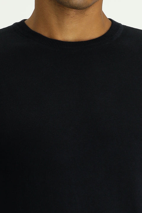 Black Crew Neck Regular Fit Cotton Cashmere Knit Sweater