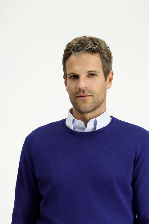 Indigo Crew Neck Regular Fit Cotton Cashmere Knit Sweater